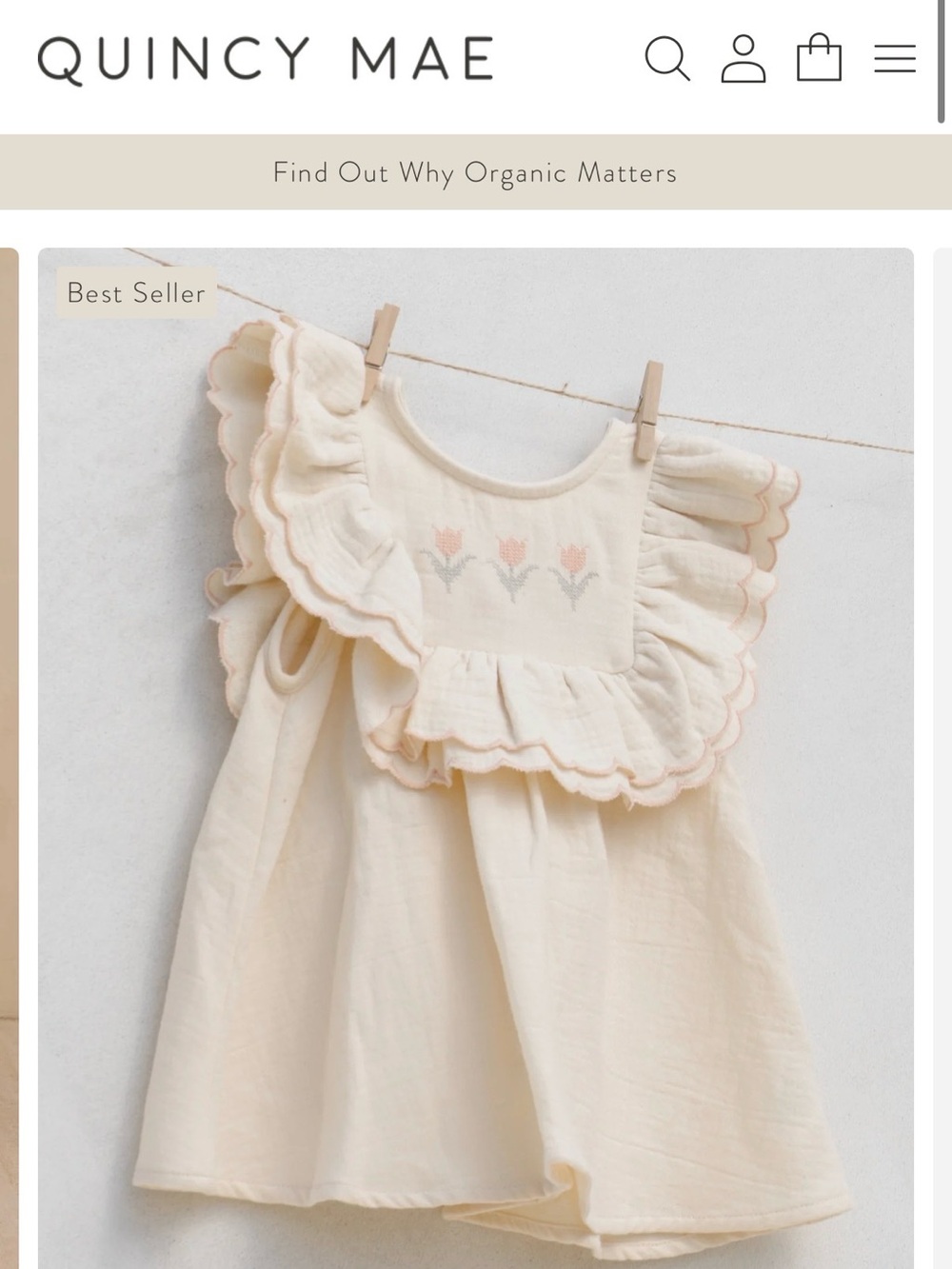 Quincy Mae Lulu Scalloped Ruffle Organic Cotton Dress size 6-12m 
With bloomers